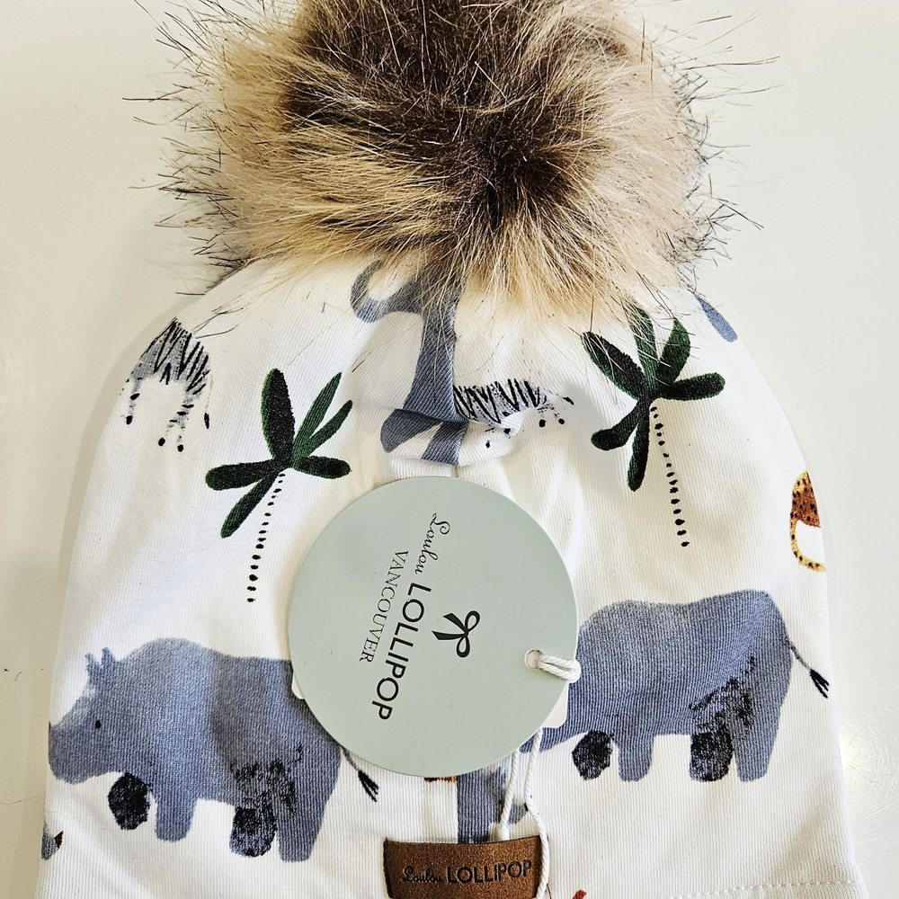 Kids Animal Print Hat with Pom Pom